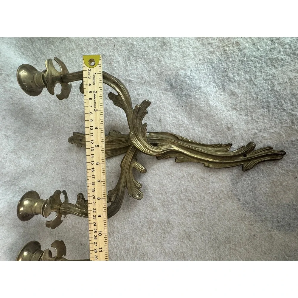 Vintage Brass Candelabra Wall Sconces Set of 2 Ornate Leaf Design Candle Holders